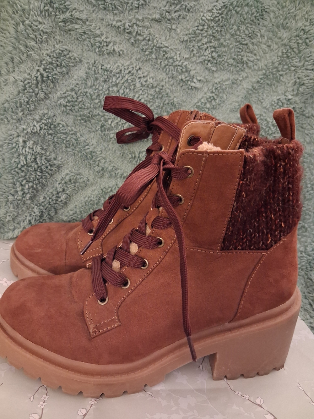 Pop "Collateral" Lace-Up Sweater Collar Ankle Boots
